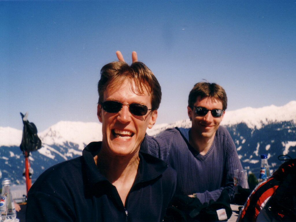 Tim and his friend at a terrace at the Hochzillertal ski resort