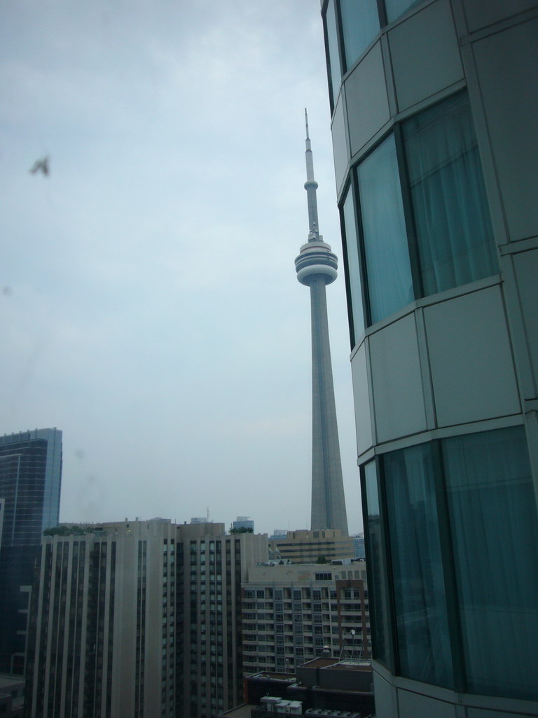 The CN Tower (Canadian National Tower) from a window of the Holiday Inn on King hotel