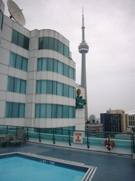 The CN Tower from the rooftop swimming pool of the Holiday Inn on King hotel