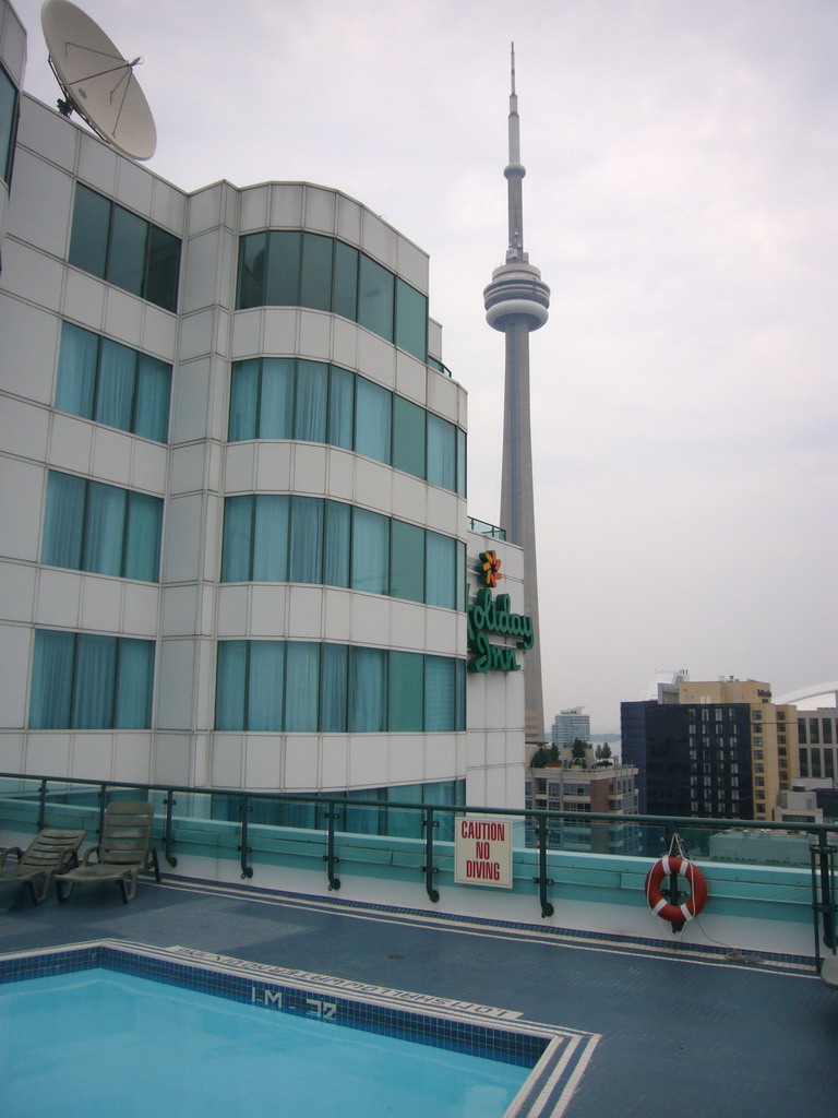 The CN Tower from the rooftop swimming pool of the Holiday Inn on King hotel