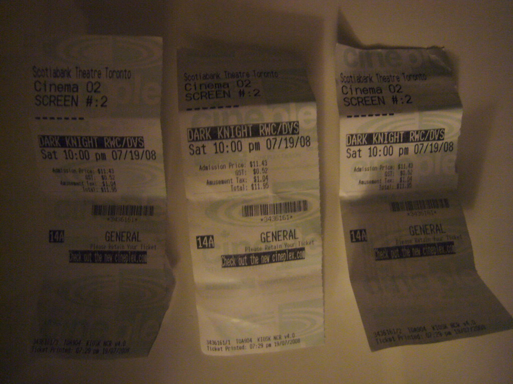 Tickets to the movie `The Dark Knight` at the Scotiabank Theatre