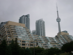View from the Harbor Square Park on the CN Tower and apartment buildings