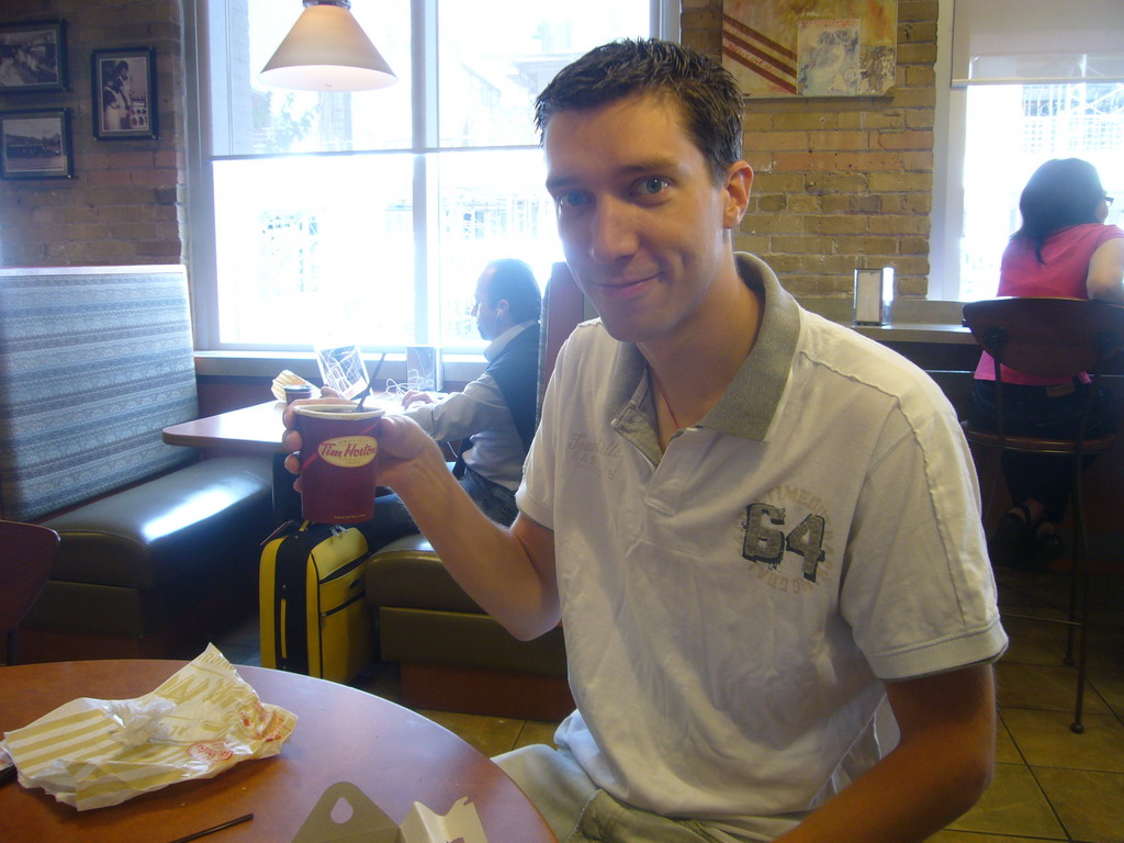 Tim with coffee at Tim Horton`s