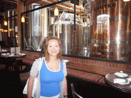 Miaomiao and brewery tanks at the Mill Street Brewery, in the Distillery District
