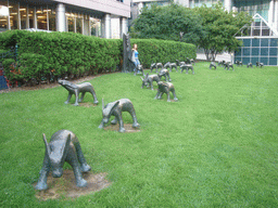 Miaomiao with animal statues at John Street