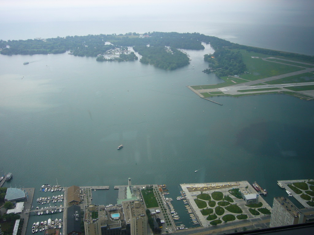 Queens Quay, Toronto Island Park and Lake Ontario, from the 360 Revolving Restaurant in the CN Tower