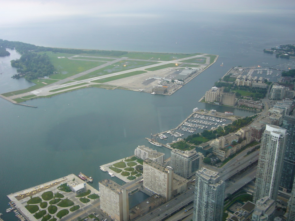 Queens Quay, Little Norway Park and Toronto City Centre Airport, from the 360 Revolving Restaurant in the CN Tower