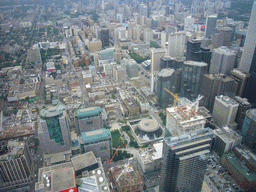 The Roy Thomson Hall, Simcoe Place and skyscrapers, from the 360 Revolving Restaurant in the CN Tower