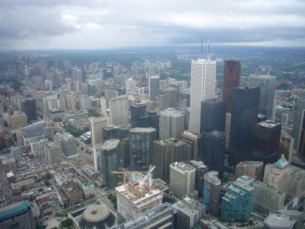 The Roy Thomson Hall, the Royal Bank Plaza and other skyscrapers, from the 360 Revolving Restaurant in the CN Tower