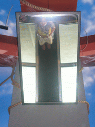 Miaomiao in a mirror at the Glass Floor in the CN Tower