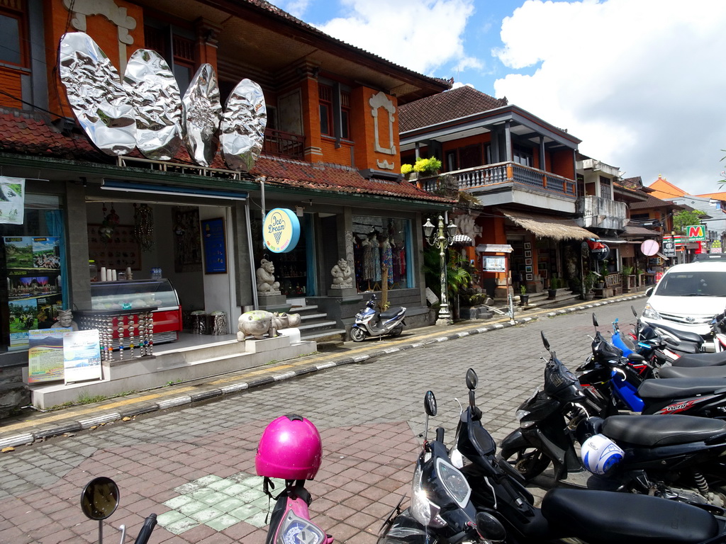 Shops and restaurants at the Jalan Monkey Forest street