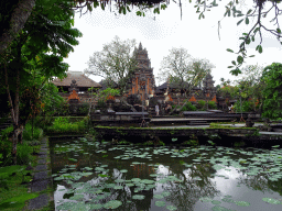 The pond with lotus plants and the front of the Pura Taman Saraswati temple, viewed from the terrace of Café Lotus