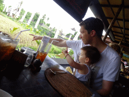 Tim and Max having lunch at the Bebek Joni Restaurant