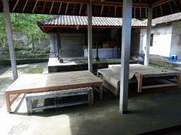 Pavilion and tables at the Pura Taman temple at the Goa Gajah temple