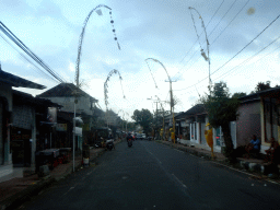 Decorations over the Jalan Cokorda Gede Rai street, viewed from the taxi returning from Tegalalang