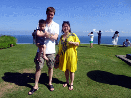 Tim, Miaomiao and Max at the grassland at the left side of the altar at the Tirtha Wedding Chapel