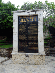 Information on the Pura Luhur Uluwatu temple