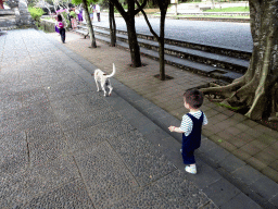 Max with a dog at the Pura Luhur Uluwatu temple