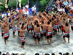 People performing the Sanghyang dance during the Kecak and Fire Dance at the Amphitheatre of the Pura Luhur Uluwatu temple