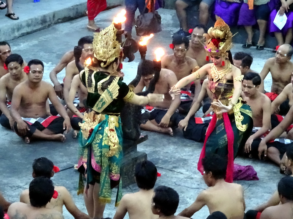 Rama and Sita during Act 1 of the Kecak and Fire Dance at the Amphitheatre of the Pura Luhur Uluwatu temple