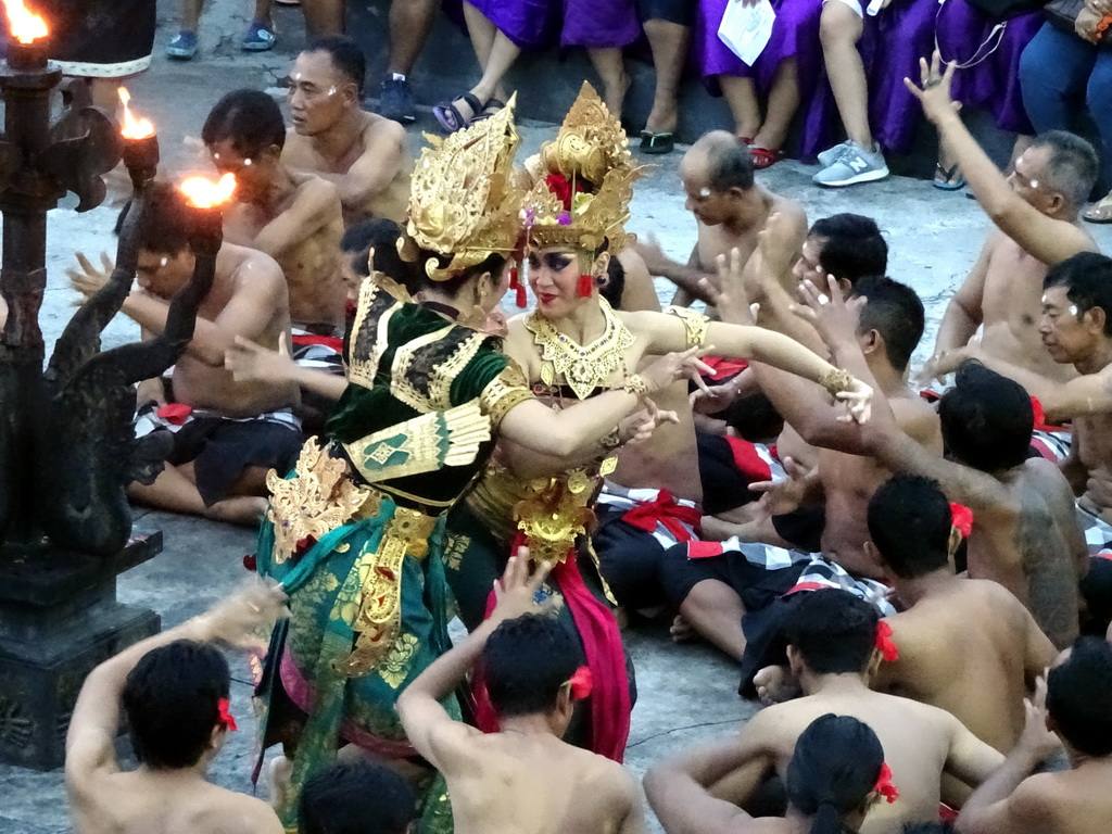 Rama and Sita during Act 1 of the Kecak and Fire Dance at the Amphitheatre of the Pura Luhur Uluwatu temple