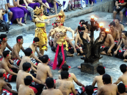 Rama and Sita during Act 1 of the Kecak and Fire Dance at the Amphitheatre of the Pura Luhur Uluwatu temple, at sunset