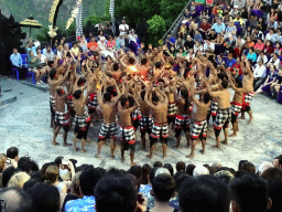 Rama and Sita during Act 1 of the Kecak and Fire Dance at the Amphitheatre of the Pura Luhur Uluwatu temple, at sunset