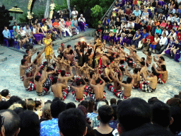 Rama and Sita during Act 1 of the Kecak and Fire Dance at the Amphitheatre of the Pura Luhur Uluwatu temple, at sunset