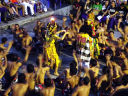 Twalen, Laksamana and Rama during Act 3 of the Kecak and Fire Dance at the Amphitheatre of the Pura Luhur Uluwatu temple, at sunset