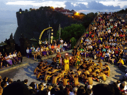 The Amphitheatre of the Pura Luhur Uluwatu temple, with Twalen, Laksamana and Rama during Act 3 of the Kecak and Fire Dance, at sunset