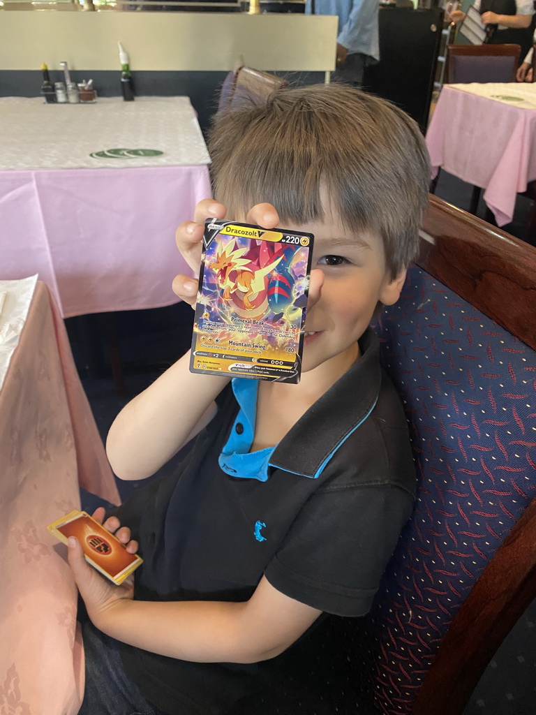 Max with Pokémon cards at the Tai Soen restaurant at the Hoog Catharijne shopping mall