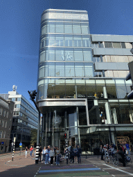 Rainbow Crossing with Nijntje traffic light and the Bijenkorf department store at the Lange Viestraat street