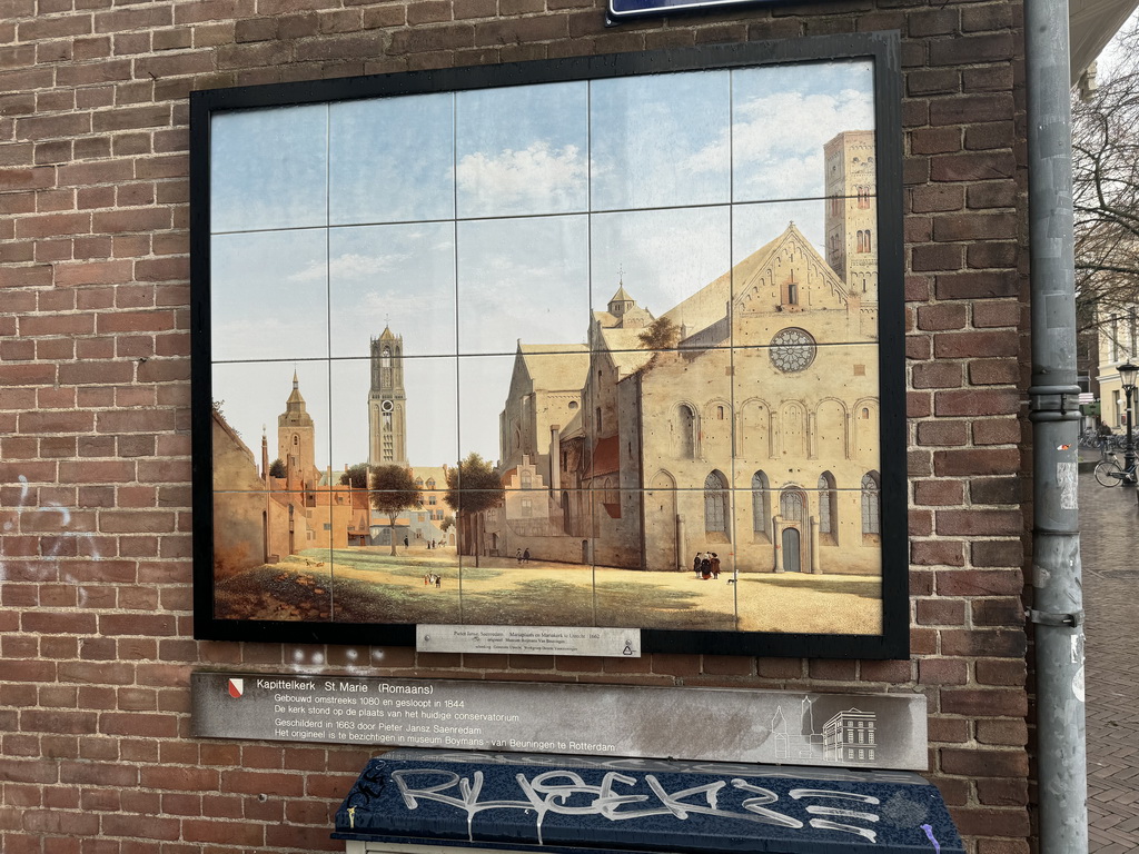 Copy of the painting `Mariaplaats en Mariakerk te Utrecht` by Pieter Jansz. Saenredam at the Mariaplaats square