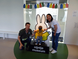 Tim, Miaomiao and Max with a statue of Nijntje at the entrance of the Nijntje Museum