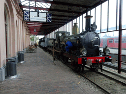 Old train at the back side of the Maliebaanstation building of the Spoorwegmuseum