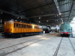 Old trains at the `Treinen door de Tijd` exhibition at the Werkplaats hall of the Spoorwegmuseum