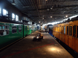 Old trains at the `Treinen door de Tijd` exhibition at the Werkplaats hall of the Spoorwegmuseum