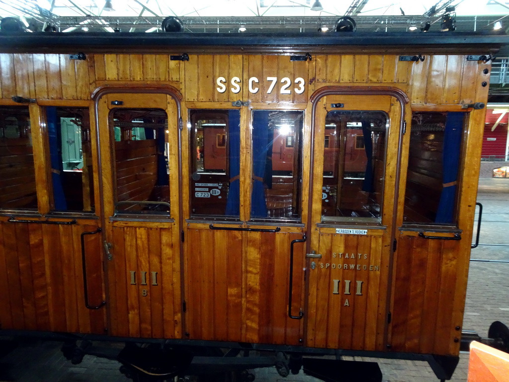 Old train at the `Treinen door de Tijd` exhibition at the Werkplaats hall of the Spoorwegmuseum