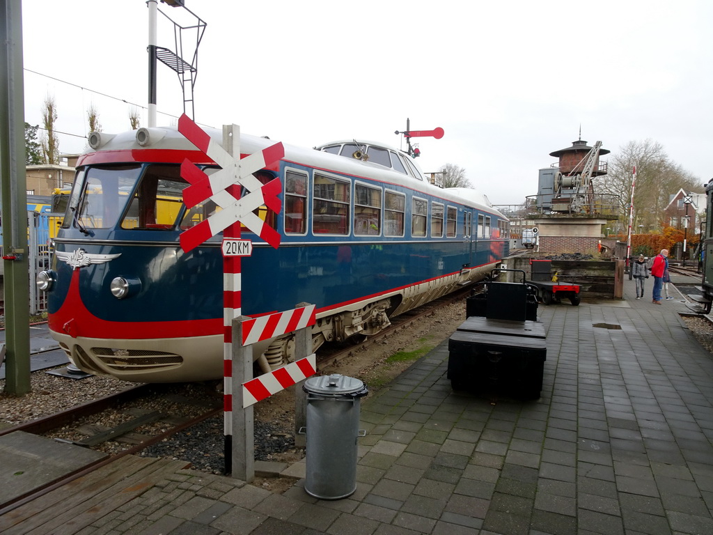 Old train and tower at the exterior Werkterrein area of the Spoorwegmuseum