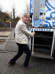 Max`s grandfather with the decorated NS 673 train at the exterior Werkterrein area of the Spoorwegmuseum