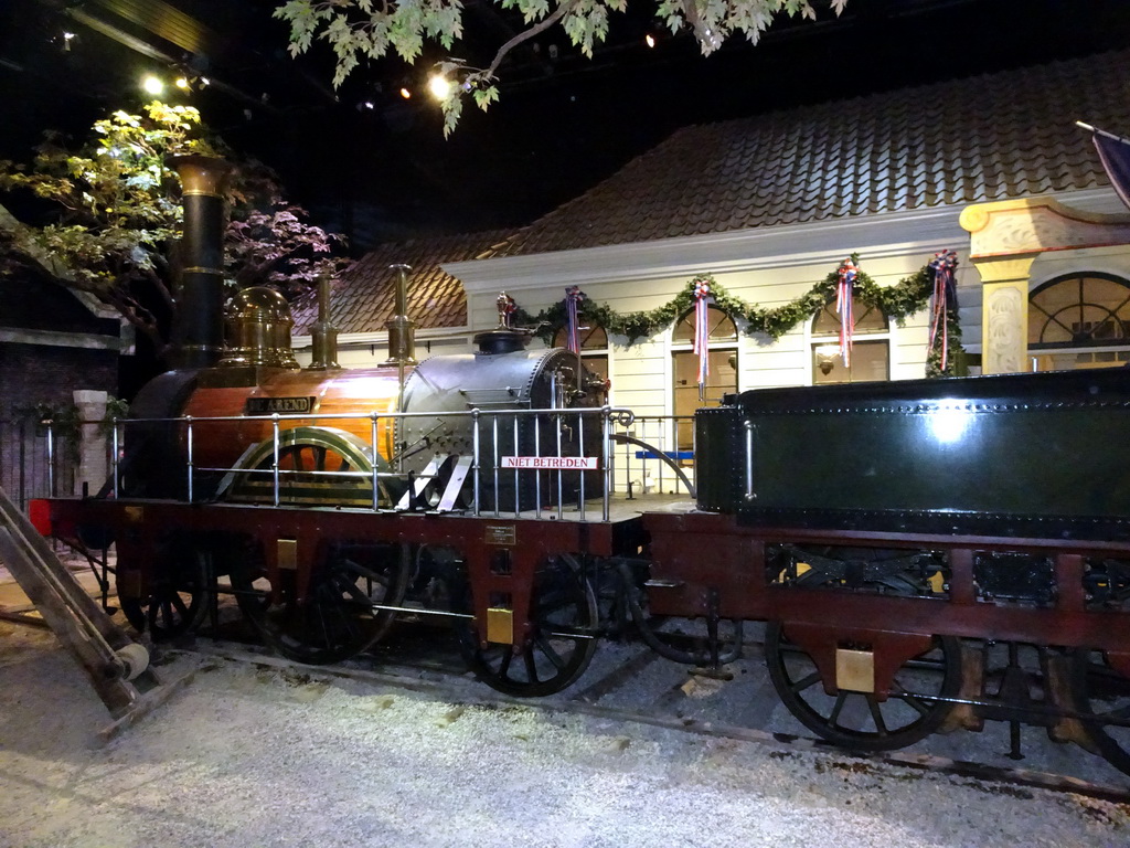 The steam locomotive `De Arend` at the Grote Ontdekking attraction at the Spoorwegmuseum