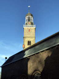 Tower of the Nicolaïkerk church, viewed from the Nicolaasdwarsstraat street