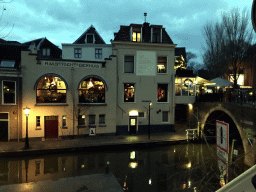 West side of Café De Poort at the Oudegracht canal, at sunset