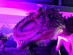 Head of a Carnotaurus statue at the World of Dinos exhibition at the Jaarbeurs building