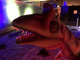 Head of a Cryolophosaurus statue at the World of Dinos exhibition at the Jaarbeurs building