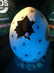 Max in a Dinosaur egg statue at the World of Dinos exhibition at the Jaarbeurs building