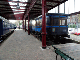 Old royal train at the back side of the Maliebaanstation building of the Spoorwegmuseum