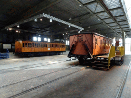 Old trains at the `Treinen door de Tijd` exhibition at the Werkplaats hall of the Spoorwegmuseum