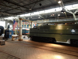 Old trains at the `Treinen door de Tijd` exhibition at the Werkplaats hall of the Spoorwegmuseum