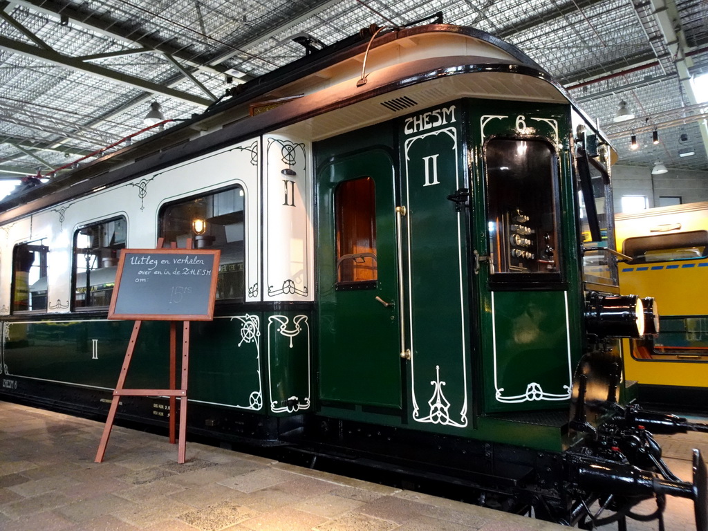 Front of the ZHESM 6 train at the `Treinen door de Tijd` exhibition at the Werkplaats hall of the Spoorwegmuseum